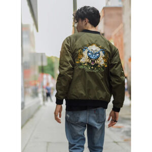 Bibi Sama Zodiac Green Embroidered Bomber Jacket Monkey XS/S Varsity Streetwear